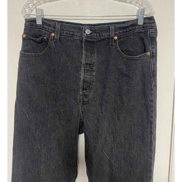 Levi's Jeans Women's 32 Well Worn Black Ribcage Straight Ankle Button Fly - Picture 4 of 15